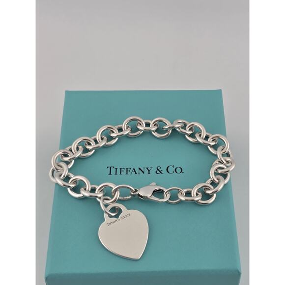 Tiffany & Co. Sterling Silver Heart Tag Chain Link Bracelet 7.75 - Picture 1 of 12